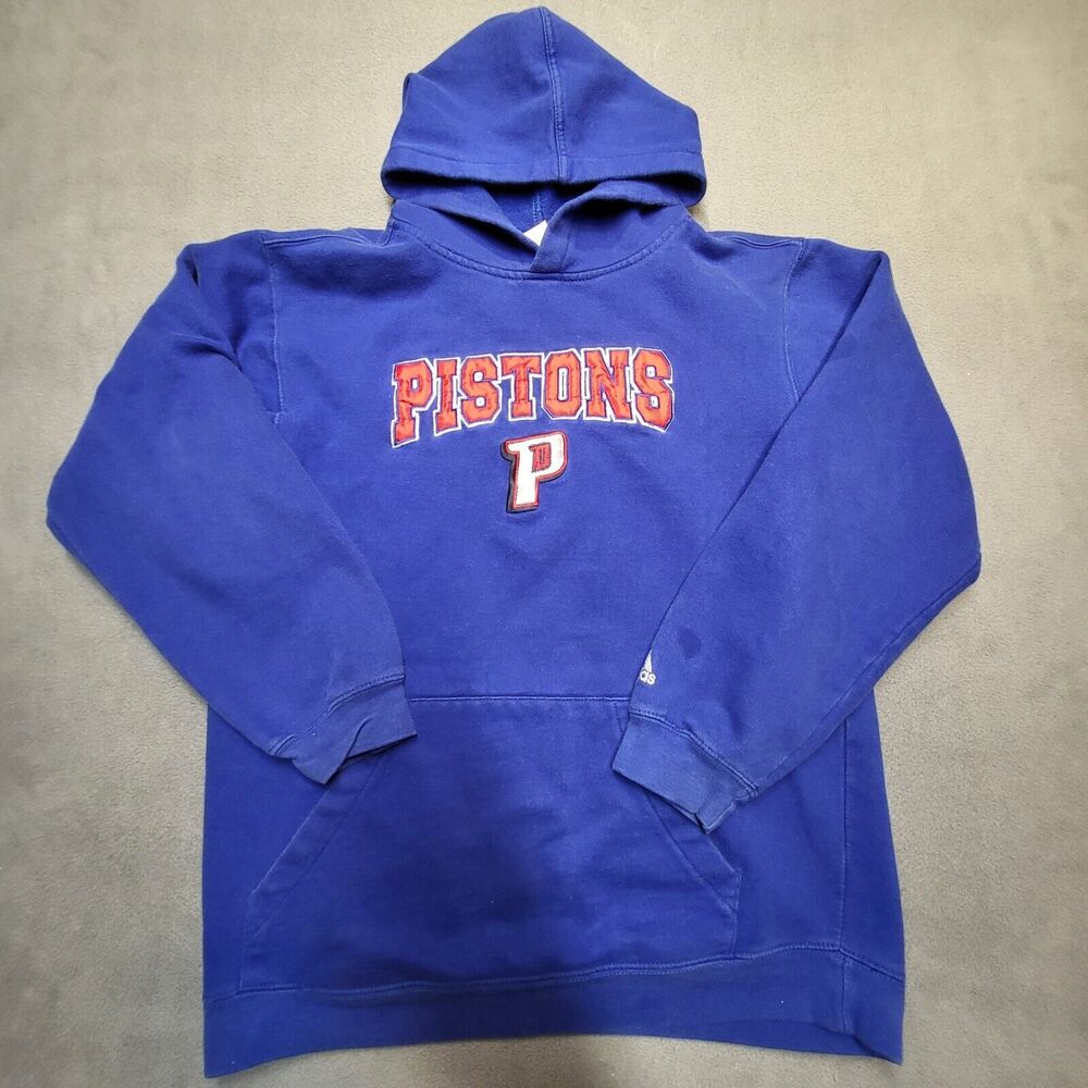 Detroit Pistons Adidas Hoodie Youth L Blue Pullover Sweatshirt Basketball